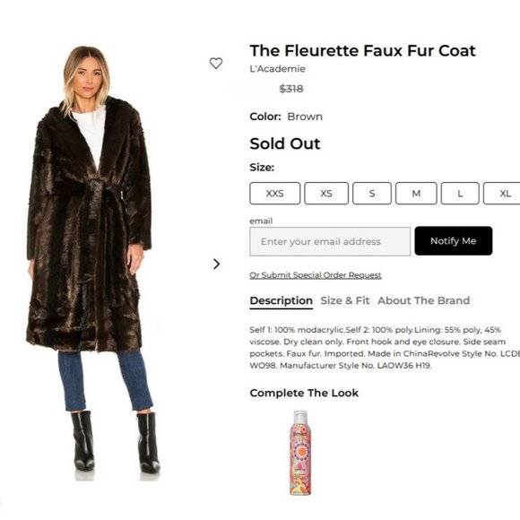 NWT $318 Revolve L'Academie 'The Fleurette' Brown Faux-Fur Belted Coat, SZ M - Picture 3 of 16